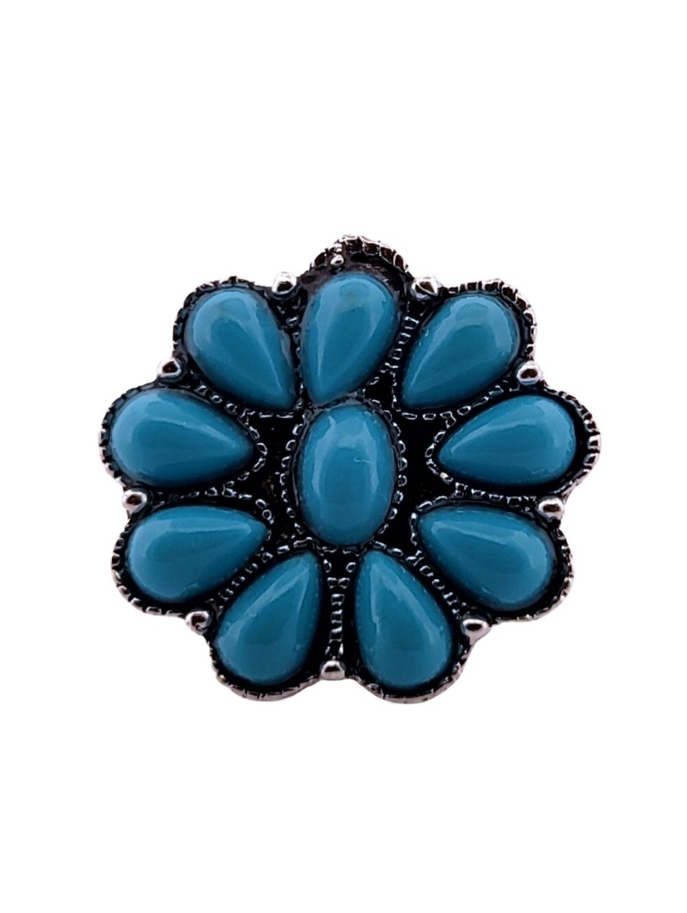 Flower Blue Turquoise Silver Ring, size 8.5 402